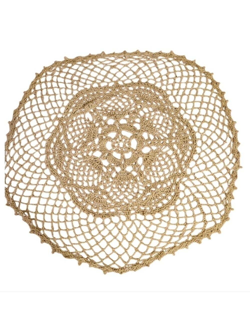 Hand Crafted Crochet Round Lace Doilie Handmade Floral Centerpiece Beige Vtg Mat